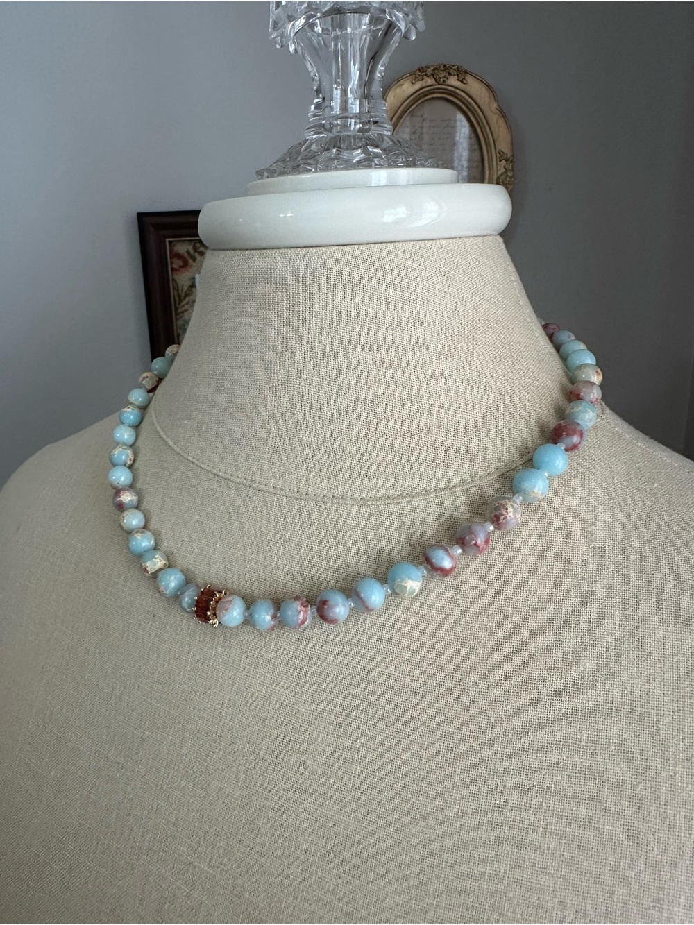Handmade Jasper Beaded Necklace with Baguette Pendant - Picture 3 of 4
